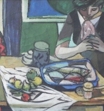 Frau am Küchentisch, Öl auf Leinwand, 1958