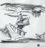 Fischer im Boot, Zeichnung, 1968
